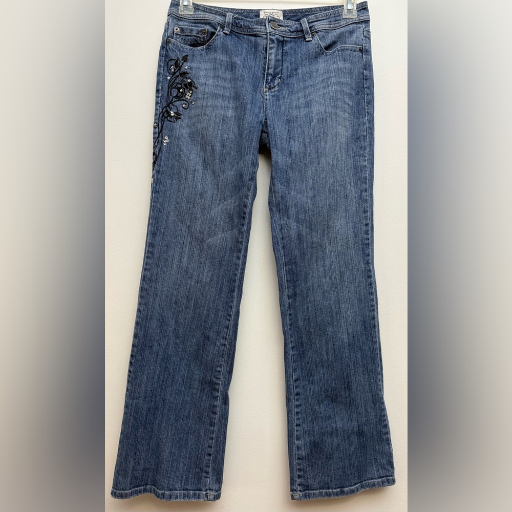White House Black Market “Blanc” Denim Jeans with Embroidery & Rhinestones